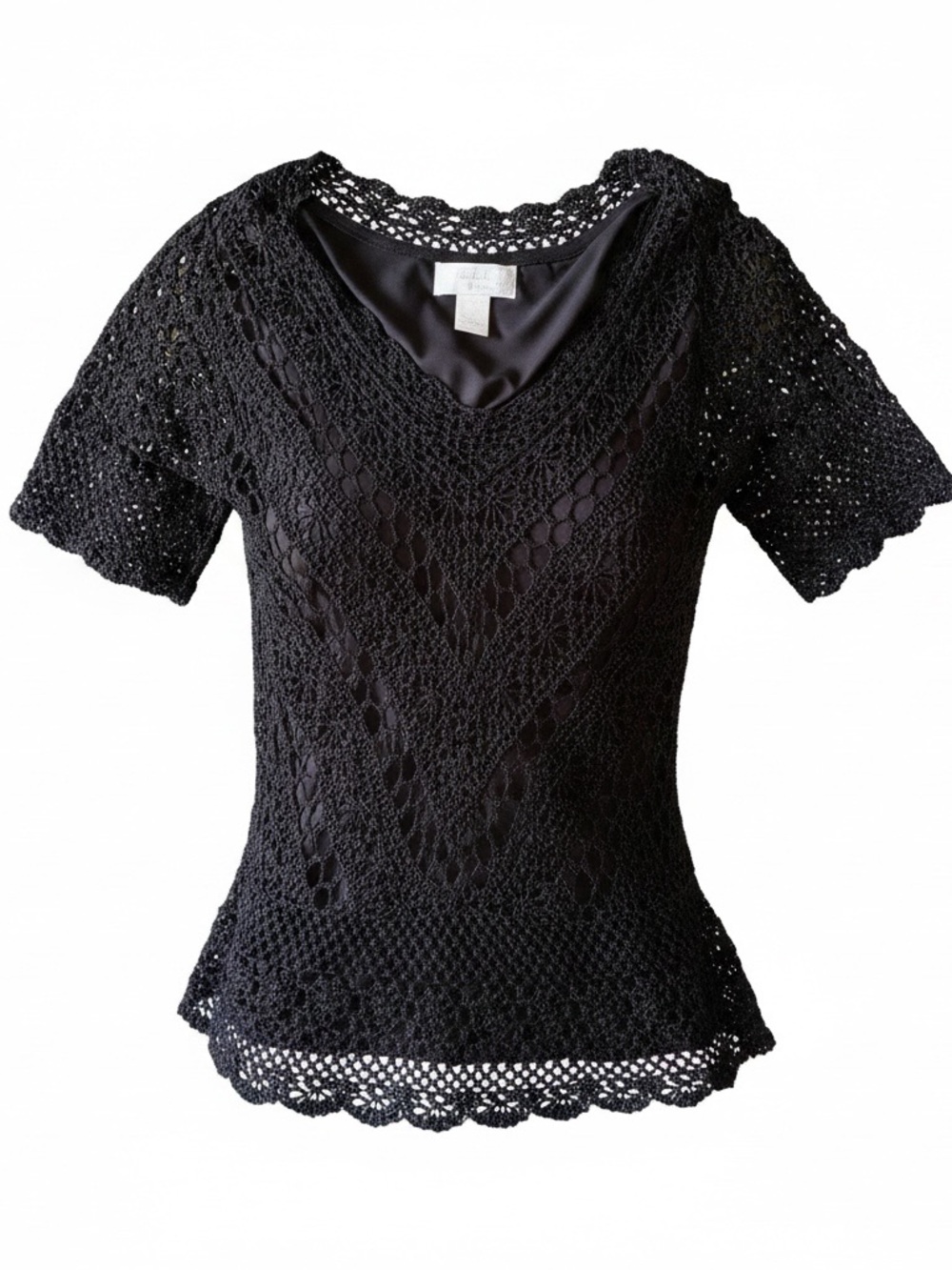 Black Crochet Lace Short Sleeve Top by Unbranded